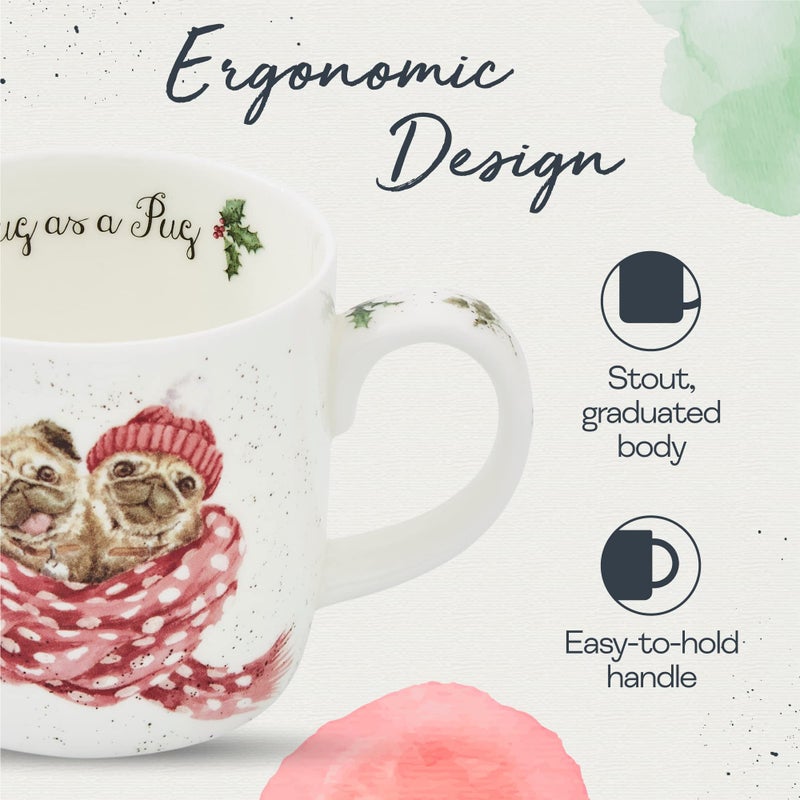 Royal Worcester Wrendale Designs 14 oz Mug, Snug As A Pug with Dog Illustration - Floral Animal Mug for Cottagecore Kitchens - Microwave, Dishwasher, Freezer Safe Fine Bone China Drinkware - Image 5